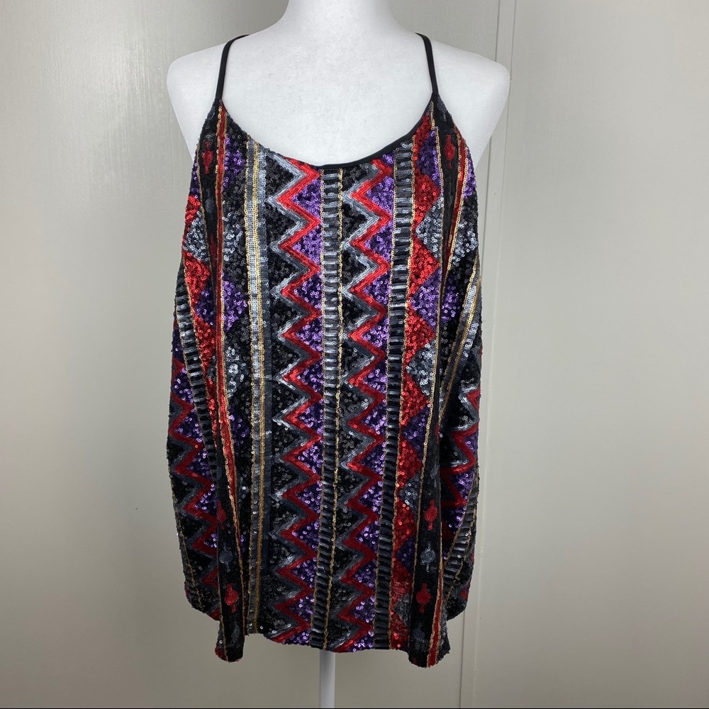 Forever 21 Plus Sequin Aztec Boho Cami Tank Top